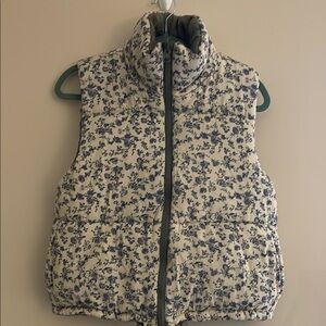 Floral Kids Puffer Vest - White and Blue
